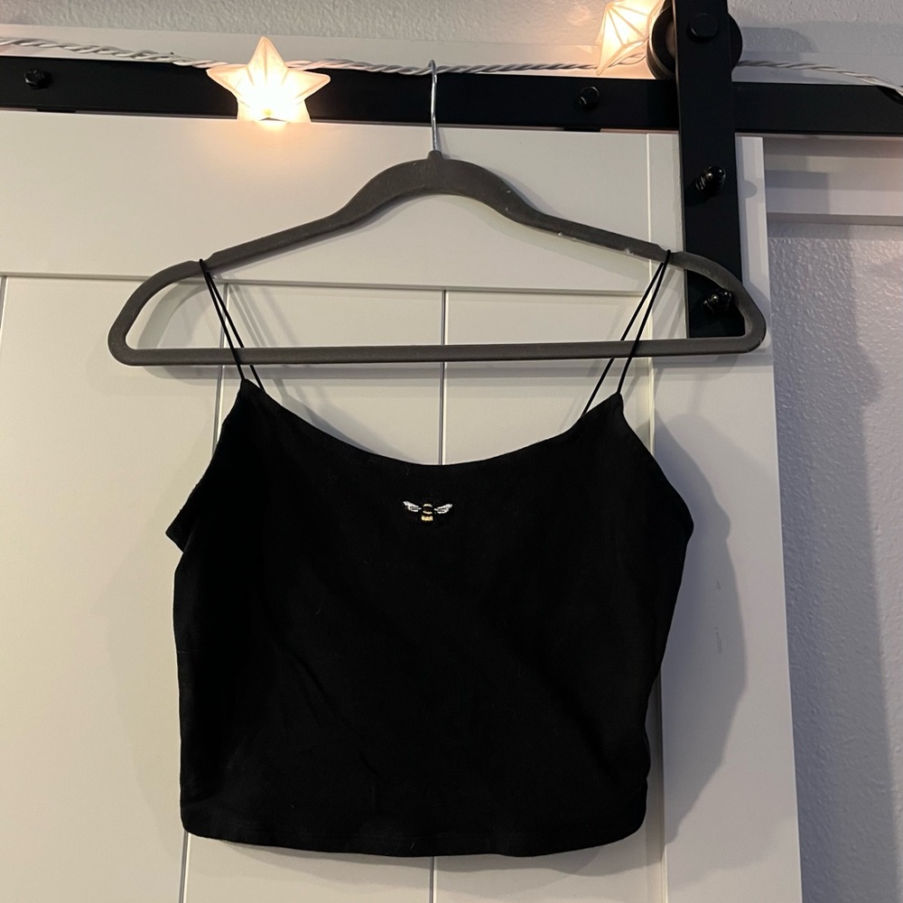 Garage Black Spaghetti Strap Crop (M)